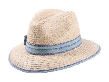 Sommerhut Fedora aus Raffia mit rosa, roter oder blauer Garnitur