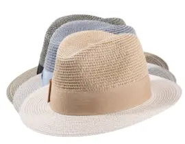Sommerhut Fedora Viskose in Schwarz, Beige und Blau mit Rebsband
