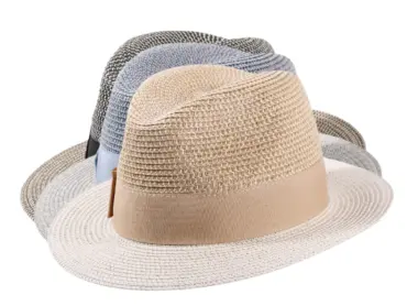 Sommerhut Fedora Viskose in Schwarz, Beige und Blau mit Rebsband