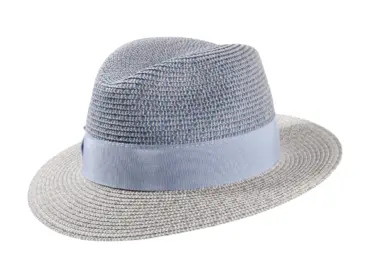 Sommerhut Fedora Viskose in Schwarz, Beige und Blau mit Rebsband
