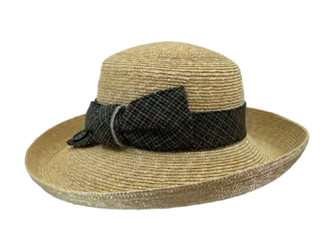 Sommerlicher Damen Aufschlaghut aus Naturstroh mit Seidenhutband