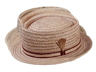 Porkpie Strohhut Freiamt ErusbacherIn aus Raffia mit Rebsband und Raffiaborte