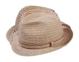 Trilbyhut aus Raffia mit Zickzackstruktur und schmalem Raffiaband – handgefertigt