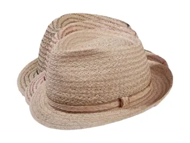 Trilbyhut aus Raffia mit Zickzackstruktur und schmalem Raffiaband – handgefertigt