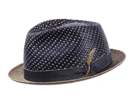 Player-Strohhut aus Panama und Weizenstroh in Marine mit Strohrispe
