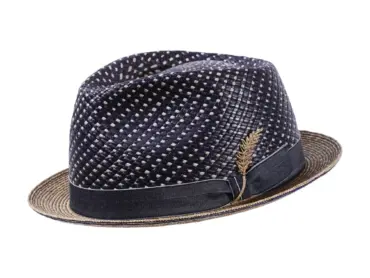 Player-Strohhut aus Panama und Weizenstroh in Marine mit Strohrispe