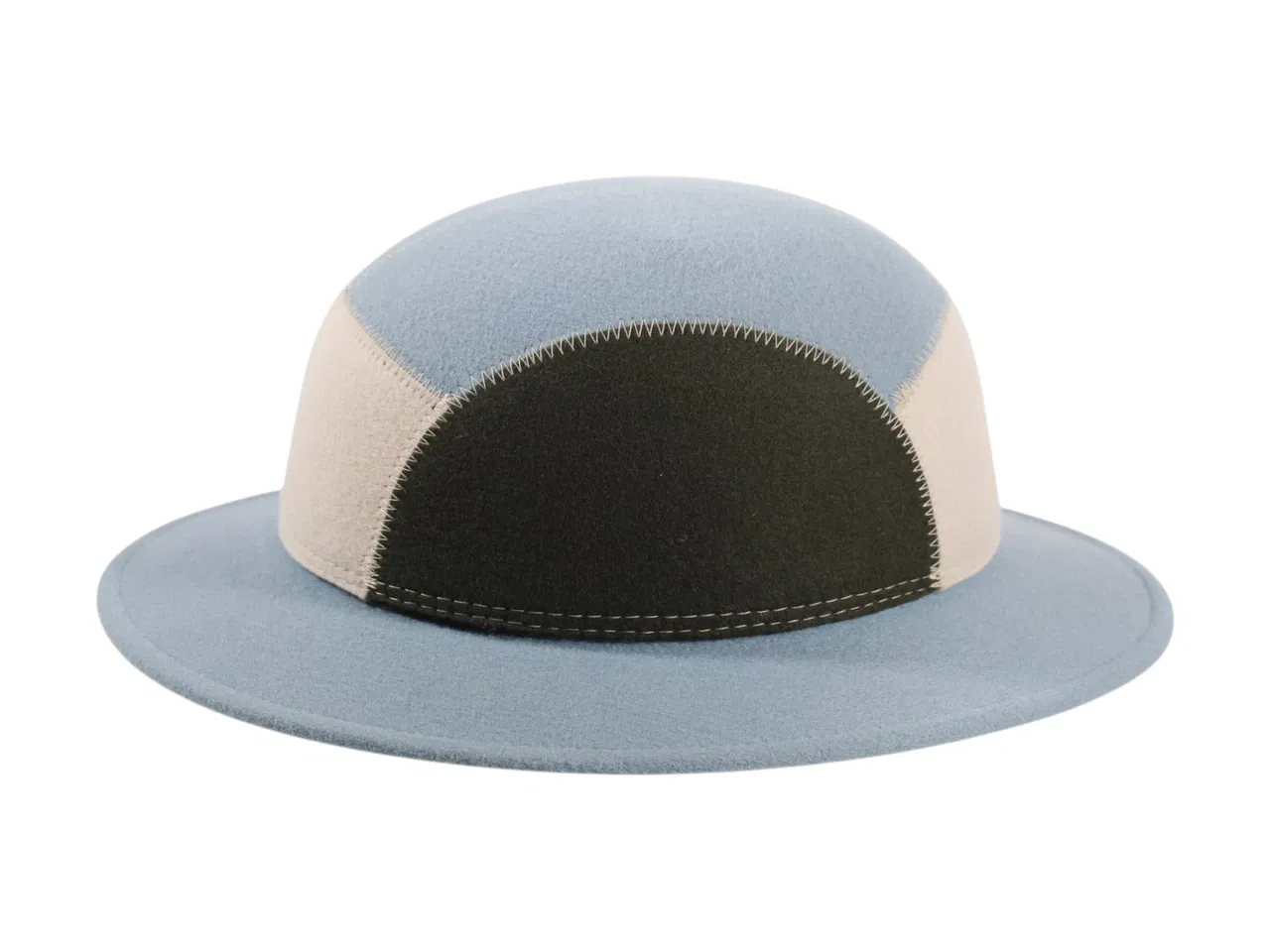 7-Pannel Safari Wollfilzhut in Himmelblau-Beige-Schlamm