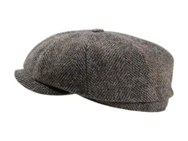Paperboy-Mütze Harris Tweed steinfarben – Handarbeit Risa