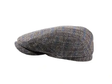 Country-Kappe Wool braun kariert petrol – Flatcap Handarbeit