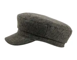 Camaret „Tonio“ Schirmmütze aus Wolle mit Fischgrätmuster, erhältlich in Taupe, Marine, Olive und Anthrazit.