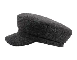Camaret „Tonio“ Schirmmütze aus Wolle mit Fischgrätmuster, erhältlich in Taupe, Marine, Olive und Anthrazit.